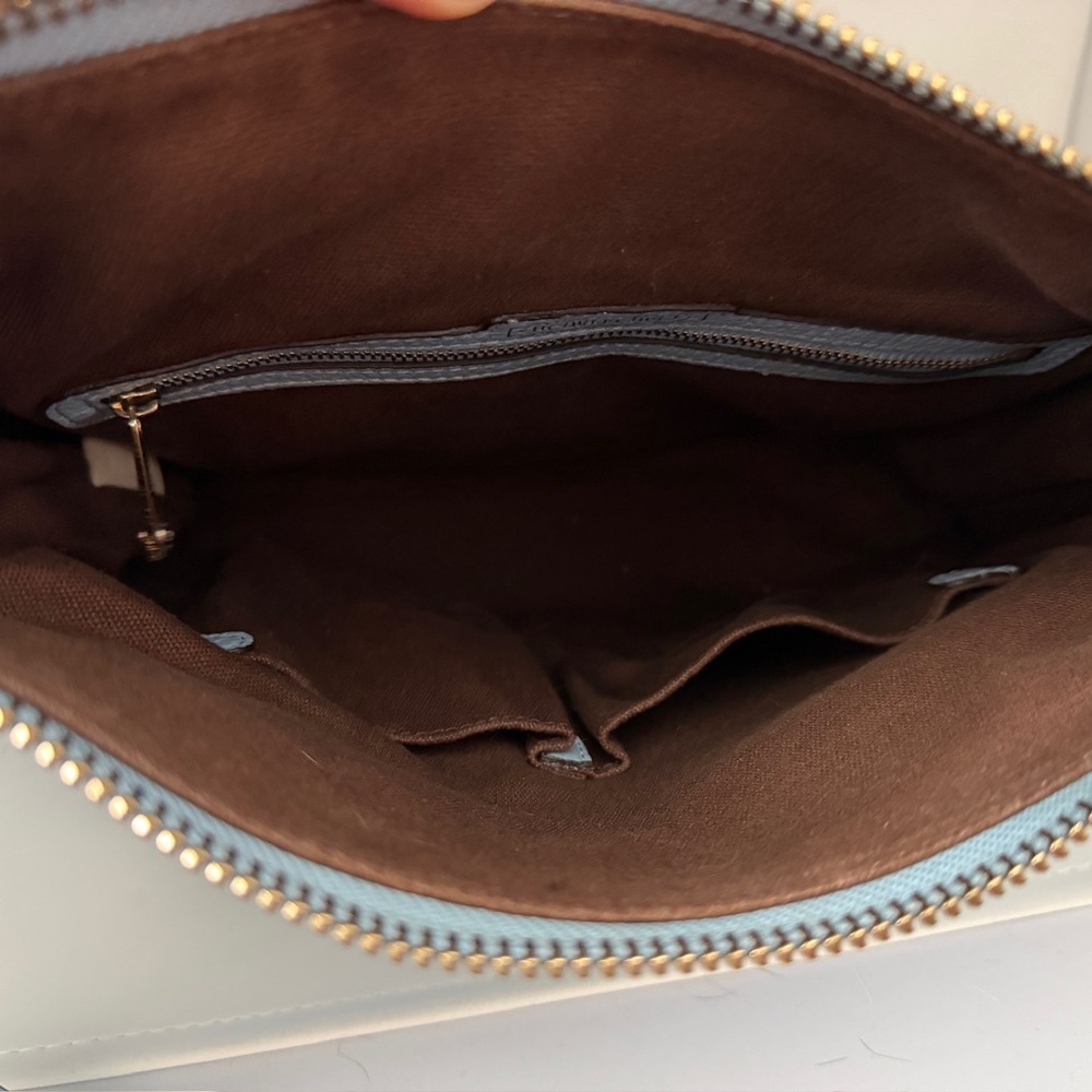 Henri Bendel Chambray Blue Hobo Bag Whipstitch Accent Zip Closure Gold Hardware - Picture 10 of 10